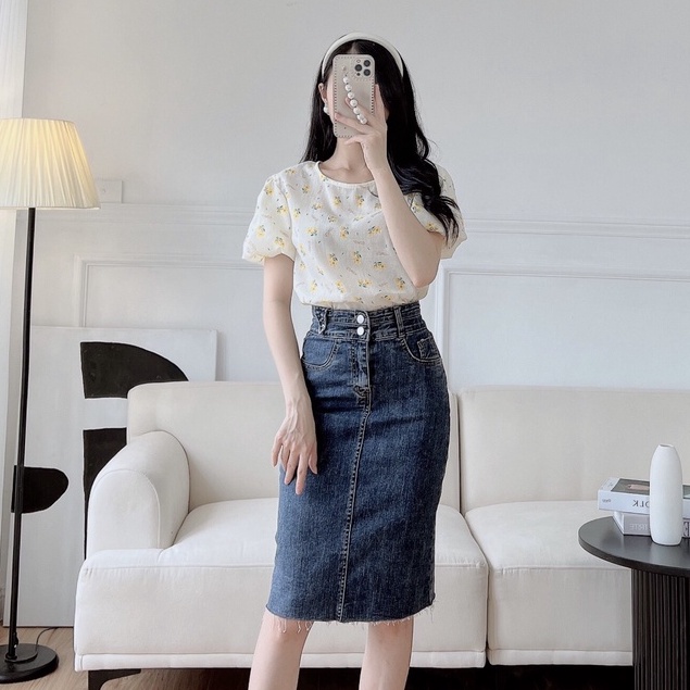 Áo sơ mi nữ hoa cúc cài cúc ngọc sau gáy chất liệu voan tơ xước mềm mịn thoáng mát thiết kế EvaLover