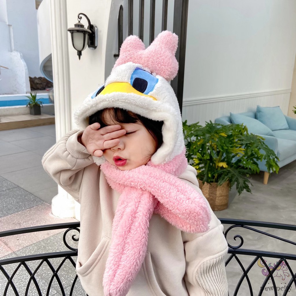Mũ Lông Thắt Nơ Kiêm Khăn Choàng Cổ 2 Trong 1 Cho Bé