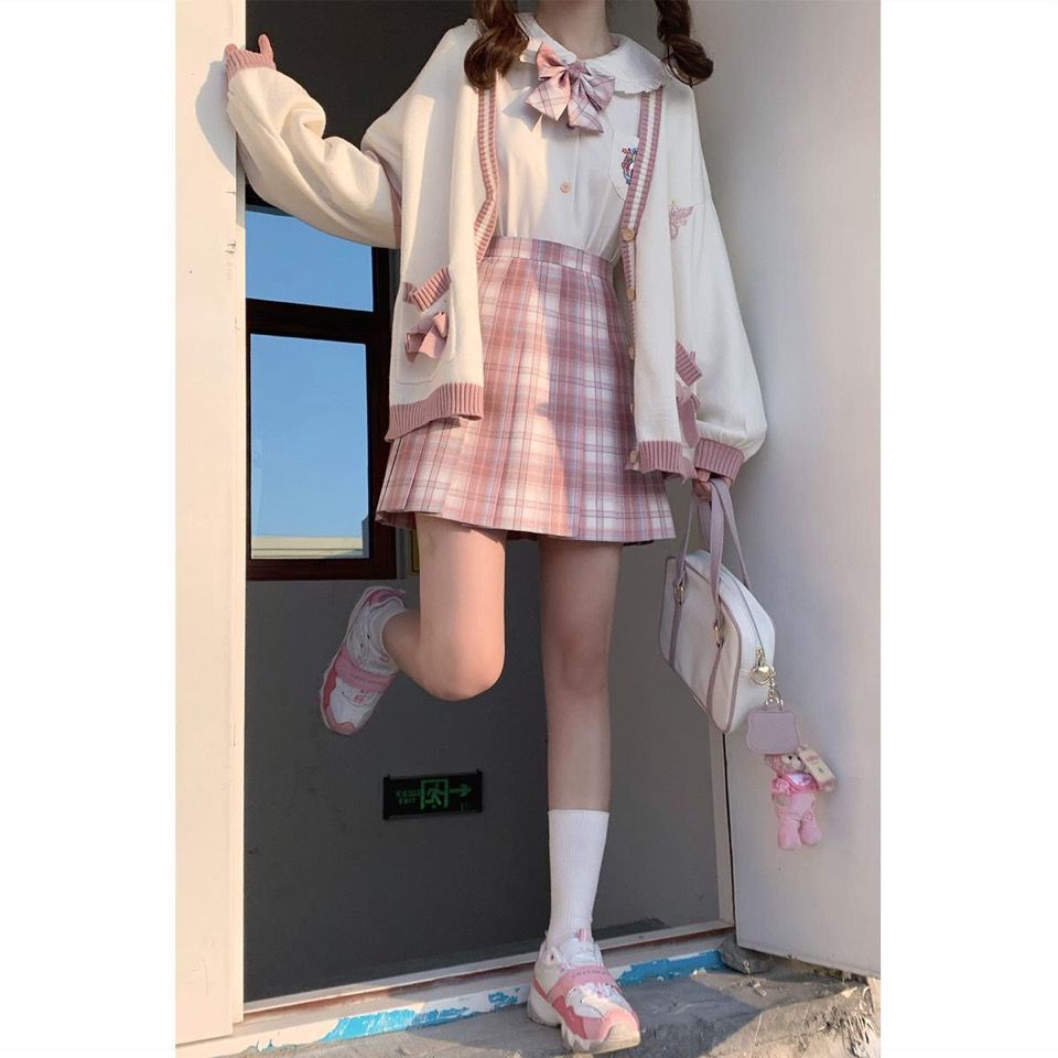 Áo Khoác Cardigan Dệt Kim Cổ Chữ v Dáng Rộng Thêu Họa Tiết Thắt Nơ Phong Cách Nhật Bản Thời Trang Thu Đông