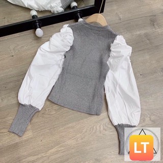 áo len zip tay phồng voan