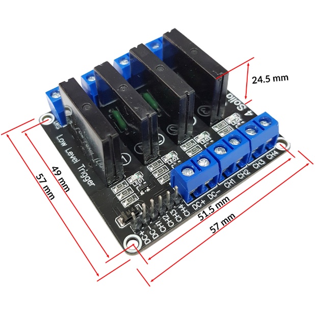 Mạch 4 relay ssr 5vdc 2a kích mức thấp Solid State Relay