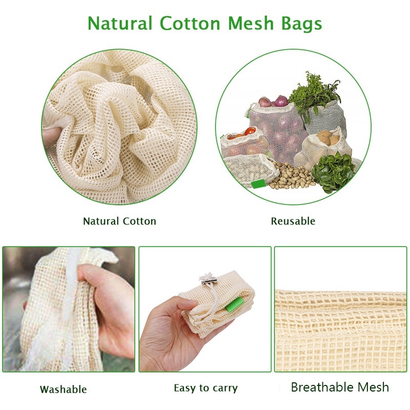 1 Chiếc Túi Lưới Cotton Tự Nhiên Hữu Cơ Có Thể Tái Sử Dụng để Mua Sắm Và Lưu Trữ (S / M / L)