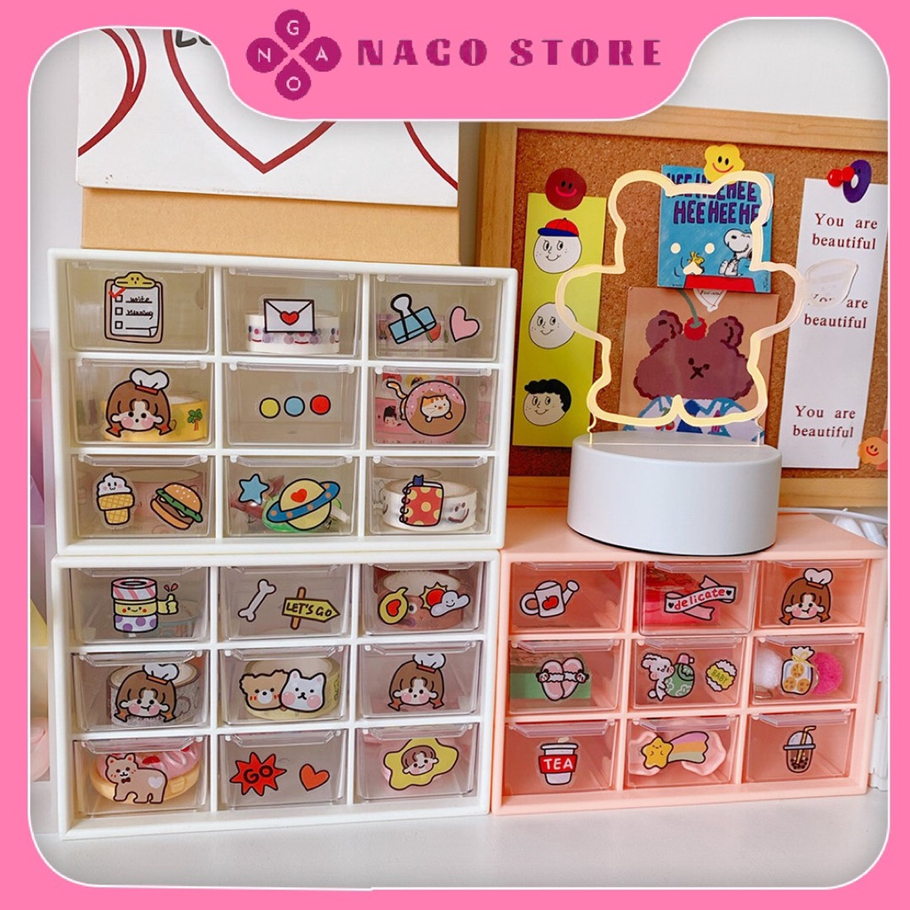 Tủ kệ 6 ngăn / 9 ngăn mini đựng phụ kiện văn phòng phẩm , trang sức xinh xắn Nago Store