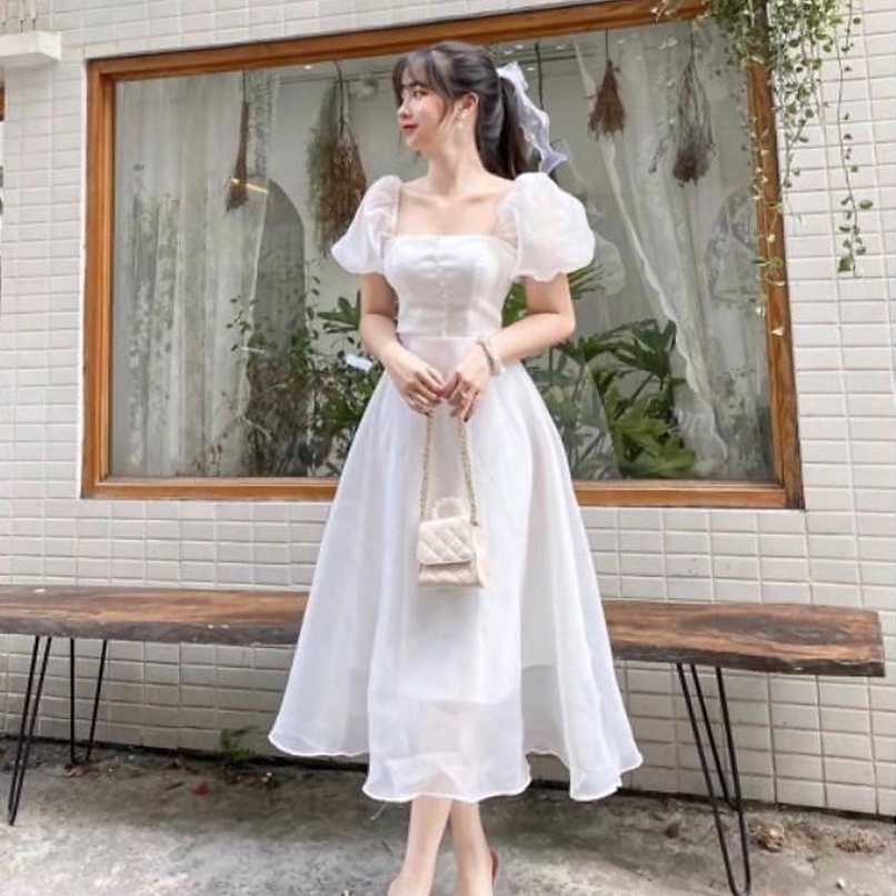 Đầm dự tiệc công chúa tay phồng phối nút siêu xinh- NV47