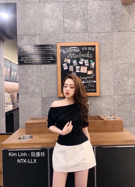Áo thun dẻo rúm vạt bằng cộc tay, Áo kiểu ngắn tay rúm bên lệch vai CS1366 - NhiNhi Shop | BigBuy360 - bigbuy360.vn