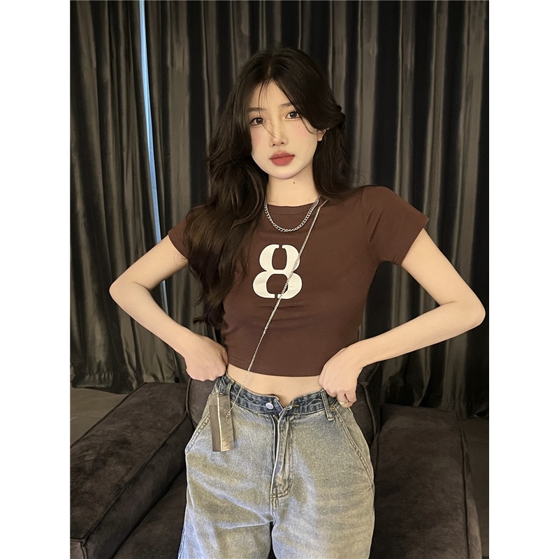 Áo Thun Tay Ngắn Cổ Tròn In Số 8 Thời Trang Hàn Quốc Dành Cho Nữ