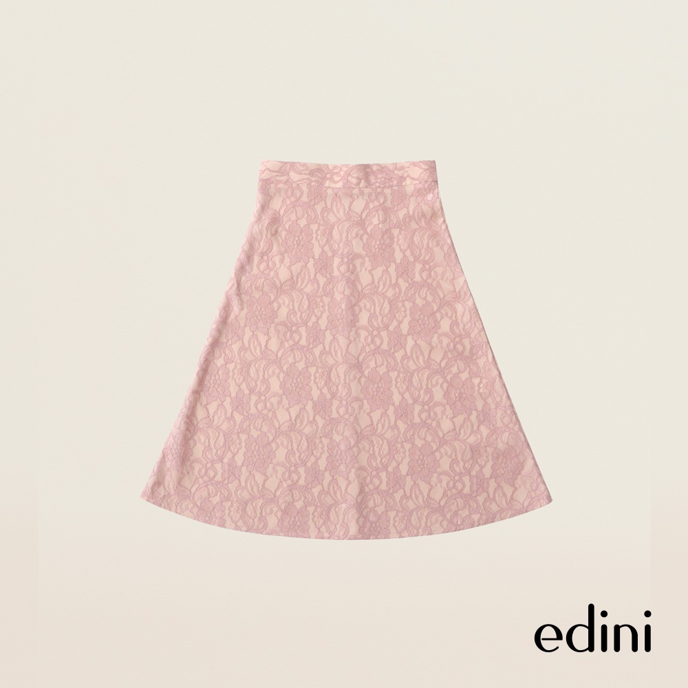 Chân Váy Midi Phối Ren Màu Hồng EDINI - V387