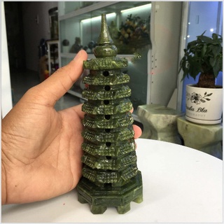 Tháp văn xương 9 tâng bằng đá sepentine tự nhiên xanh lá đẹp size 20cm