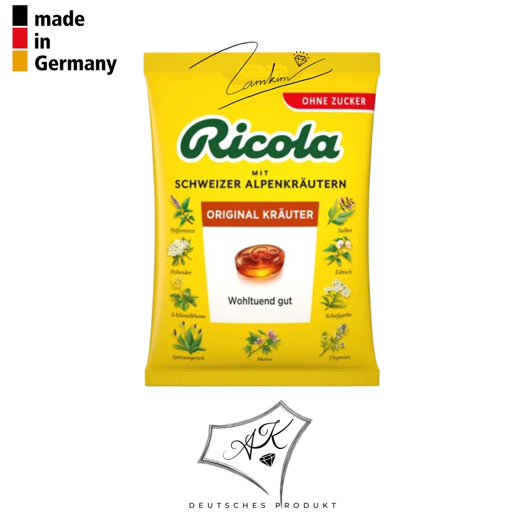 Kẹo ngậm ho thảo mộc Ricola, gói 75g, giảm ho, giảm khàn giọng