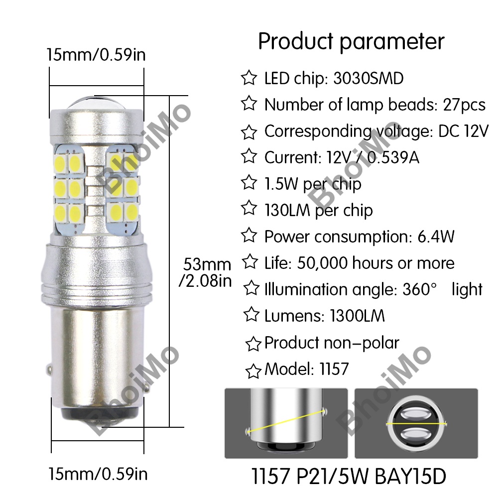 Bóng Đèn Led 27smd 1156 1157 T20 T15 3030 P21W W16W S25 T25 7443 7440 3157 3156 Py21W Ba15Su15S Dc21 5w