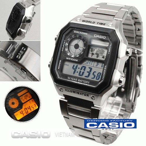 Đồng hồ nam CASIO AE-1200WHD-1AV Chính hãng - Dây đeo kim loại - PIN 10 NĂM - chống