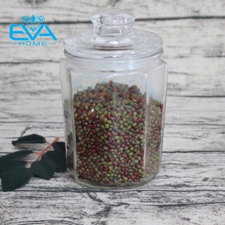 Hũ lọ thủy tinh đựng gia vị lục giác 1.5 lít Kèm Nắp Thủy Tinh