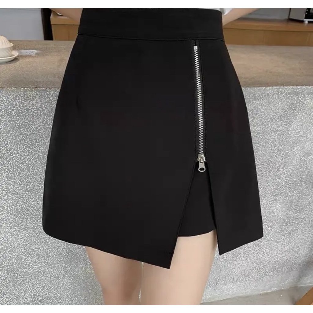 Chân Váy Vạt Lệch Kéo Khóa Kèm Quần Trong Tiểu Thư Vintage Đi Học Công Sở