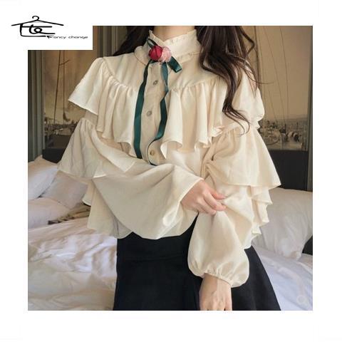 Áo Sơ Mi Tay Phồng Dáng Ôm Phong Cách Phương Tây Thời Trang Mùa Xuân Mới Size Lớn MM2022 Dành Cho Bạn Nữ