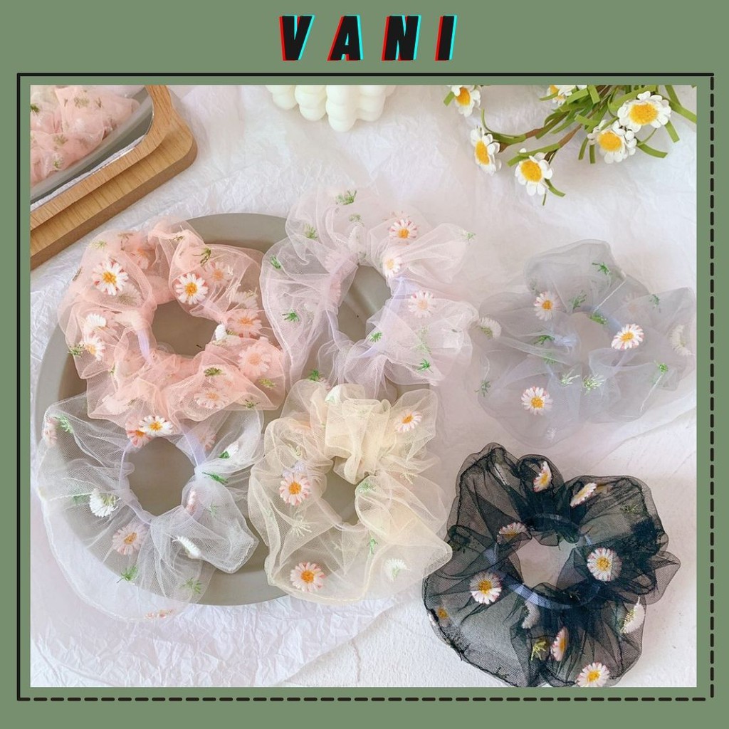 Thun Cột Tóc Vải Scrunchies Hoa Cúc Daisy Lưới Mỏng Mộng Mơ Vòng Đeo Tay Daisy [PKT00107]