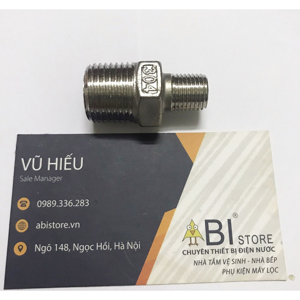 KÉP THU 1/2 1/4 ( NỐI REN 2 ĐẦU 21 - 13) INOX ĐÚC SẦN