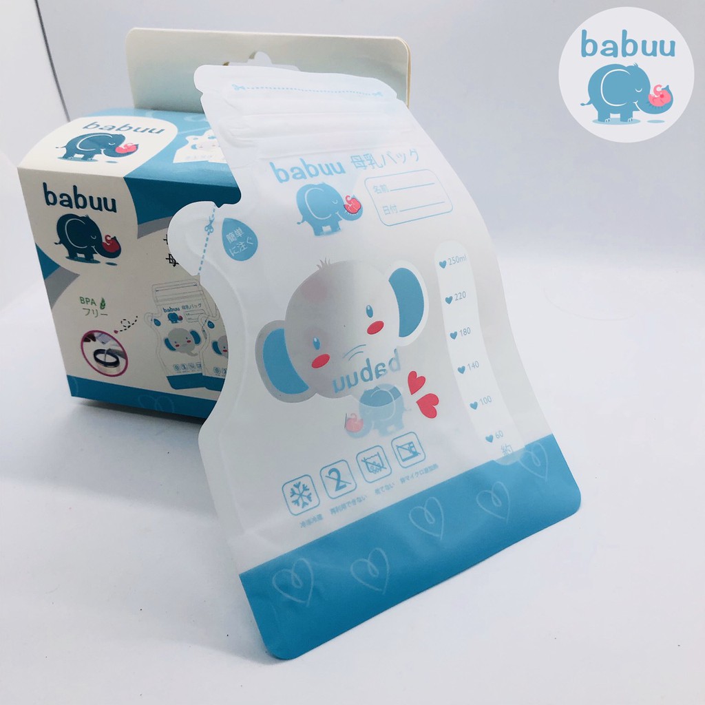 Túi trữ sữa Babuu hộp 50 túi 250ml loại có vòi