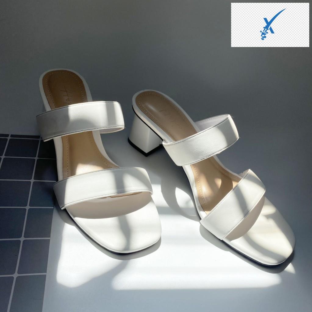 🖐️ Guốc cao gót nữ đế vuông dáng dép sandal cao 5p mũi vuông 2 quai ngang cao cấp chính hãng HISHOO S055 🖐️