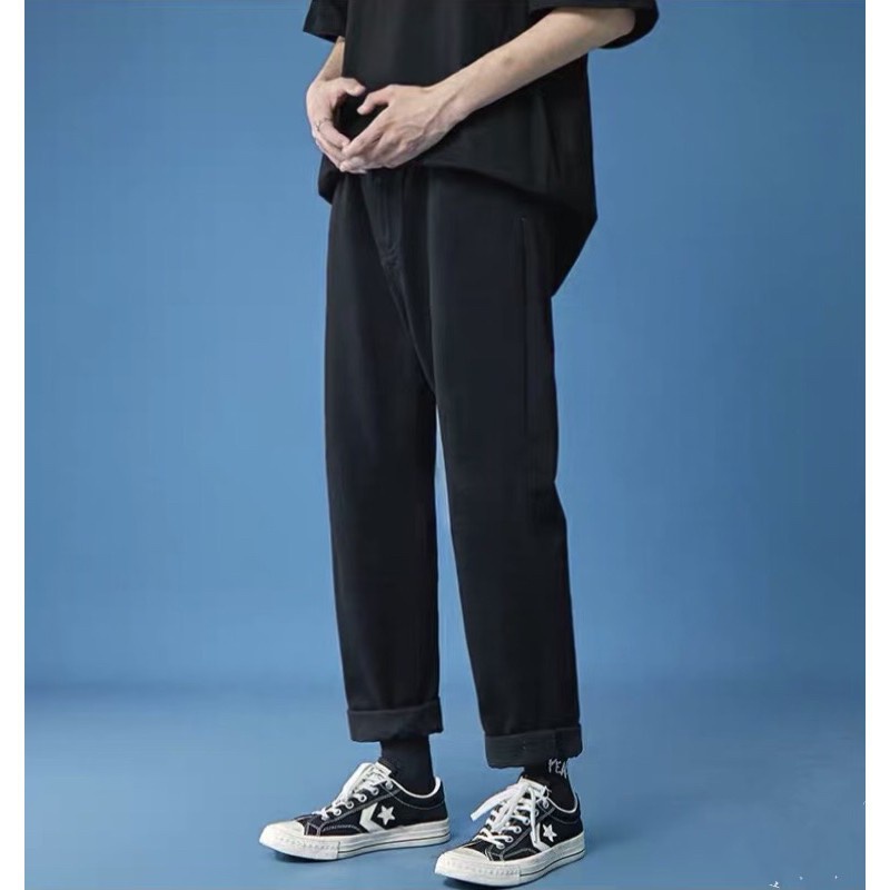 Quần jeans baggy nam nữ màu đen trơn ống rộng, style hàn quốc 2022 TR