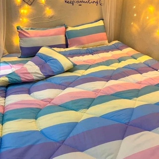 bộ chăn phao ga gối 5 món cotton poly (mẫu cầu vồng nhạt )