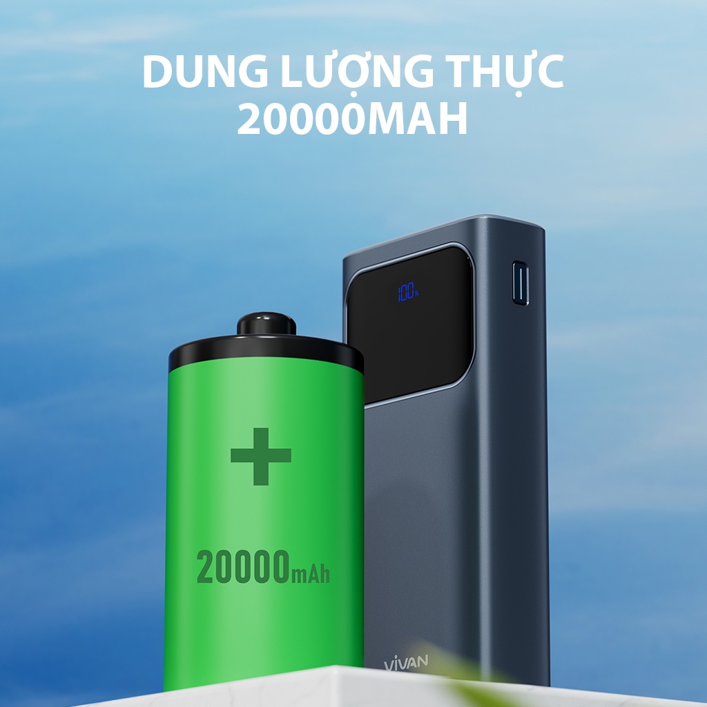 Pin Sạc Dự Phòng VIVAN VPB-C20 Dung Lượng 20000MAH Công Suất Lớn 22.5W Hỗ Trợ Sạc Nhanh 5A Chuẩn PD QC 3.0 VOOC