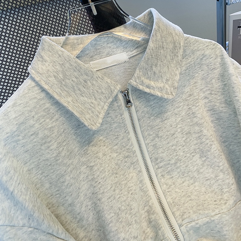 Áo cardigan ZHELIHANGFEI tay dài cổ polo lưng cao theo phong cách retro mỹ dễ phối đồ