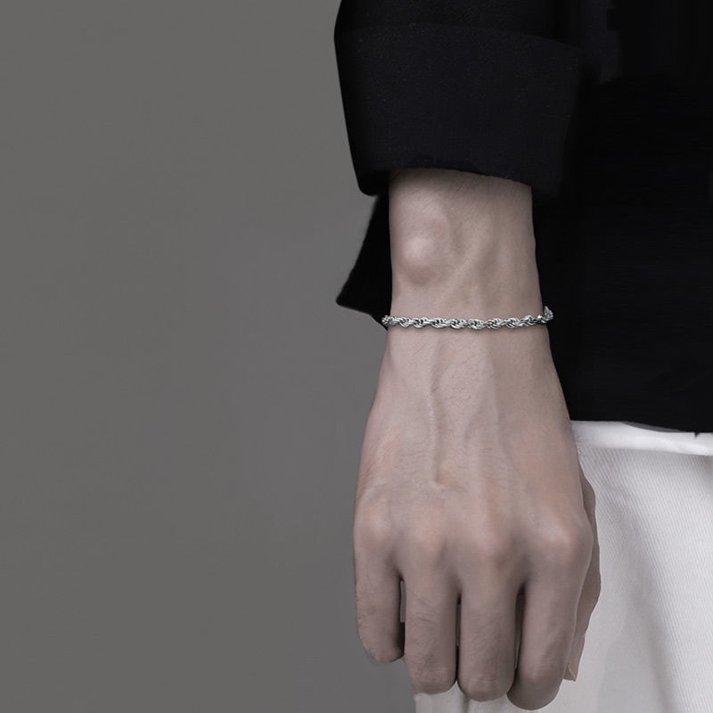Vòng Tay Kim Loại Dạng Xoắn 4mm Màu Bạc Thời Trang Dự Tiệc Thường Ngày Cho Nam