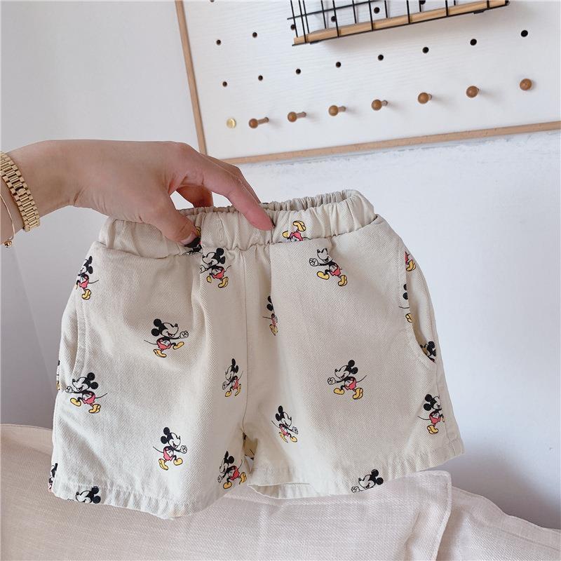 Quần Short Vải Cotton Họa Tiết Hoạt Hình Chuột Mickey Thời Trang Mùa Hè Cho Bé