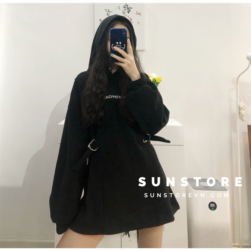 Áo hoodie có mũ tay dài 2 màu xám và đen Ulzzang