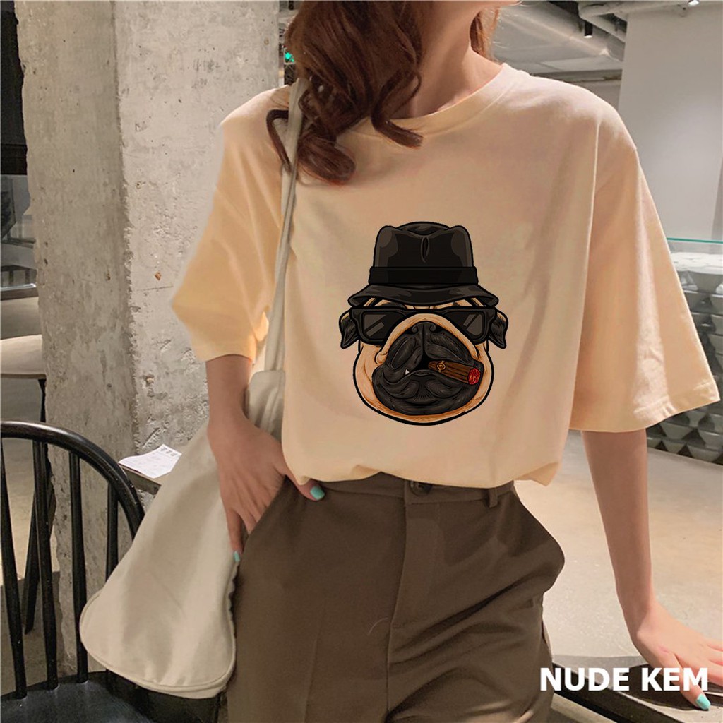 Áo Thun Tay Lỡ In Nhiệt Chó Pug Xiga phong cách Ulzzang. Unisex - Đại Siêu Thị Thời Trang