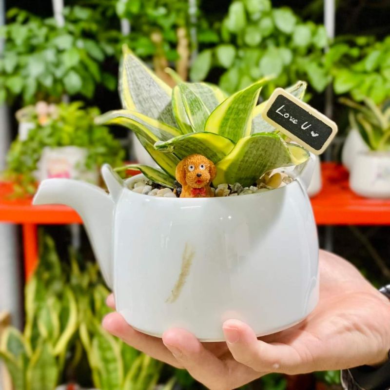 |FREESHIP| Chó đeo nơ Poodle - Phụ kiện trang trí cho cây xanh để bàn làm việc, mô hình trang trí cho bể cá, tiểu cảnh