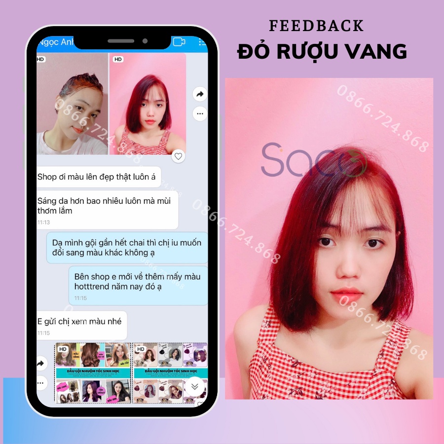 Dầu gội nhuộm tóc Đỏ Rượu SACO Wine Red 03 từ thảo dược thiên nhiên không gây khô xơ tóc