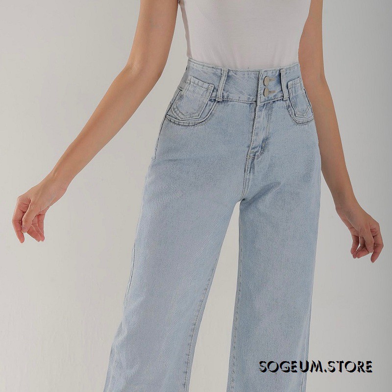 Quần jean nữ ống rộng, Quần bò nữ cạp lưng cao dáng suông chất bò dầy dặn Sogeum.store Q125 | BigBuy360 - bigbuy360.vn