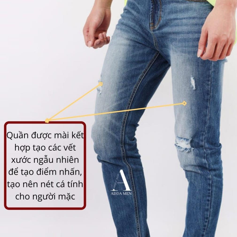 Quần jean nam xước Men Fasshin Show quần jean nam slim ống bó màu xanh mài đùi - 2143