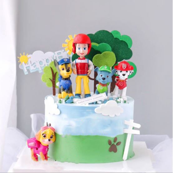 Phụ kiện trang trí bánh sinh nhật bánh kem - Sét 6 chú chó cứu hộ nhựa trang trí bánh