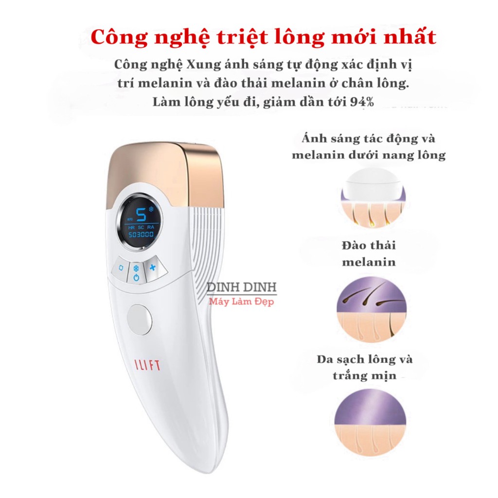 Máy triệt lông Ilift 4in1 triệt lông chân/bikini/ tẩy lông nách/lông tay tích hợp trẻ hoá da, trị mụn, làm lạnh tặng Gel