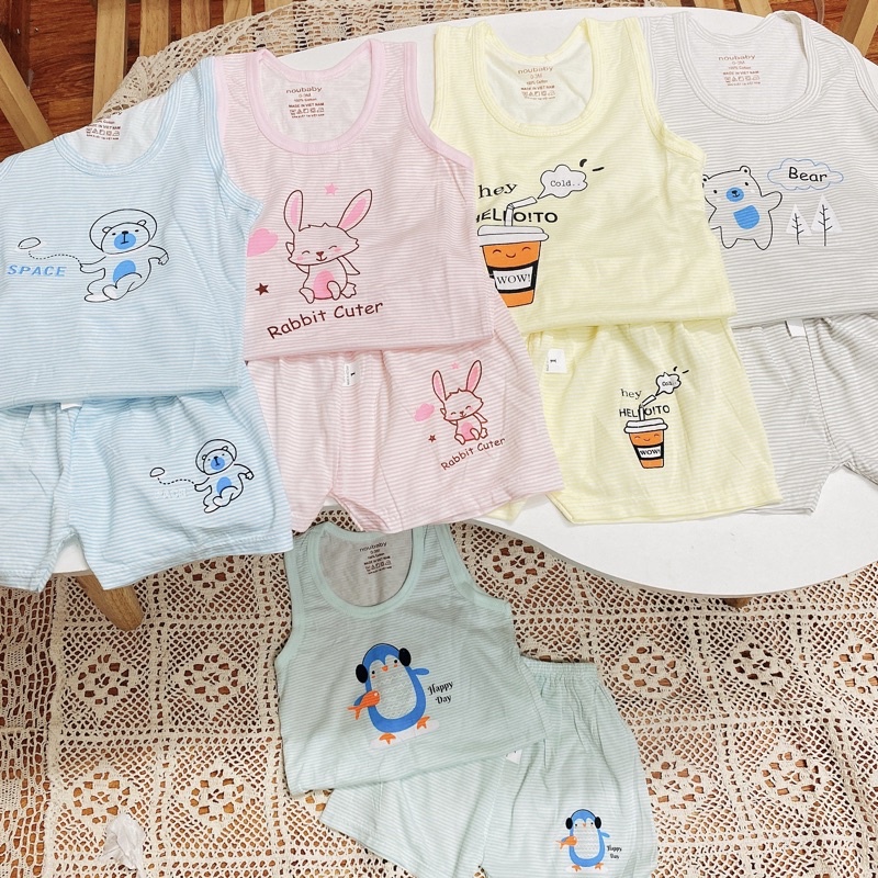 Bộ cotton 3 lỗ kẻ bé trai, bé gái chất cotton lạnh có giãn 4 chiều