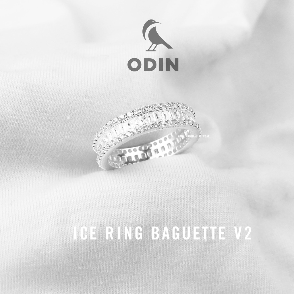 Nhẫn ice baguette v2-  Bạc đính đá phong cách bling bling - Odin silver - BẢO HÀNH 12 THÁNG - Tặng kèm nước rửa bạc