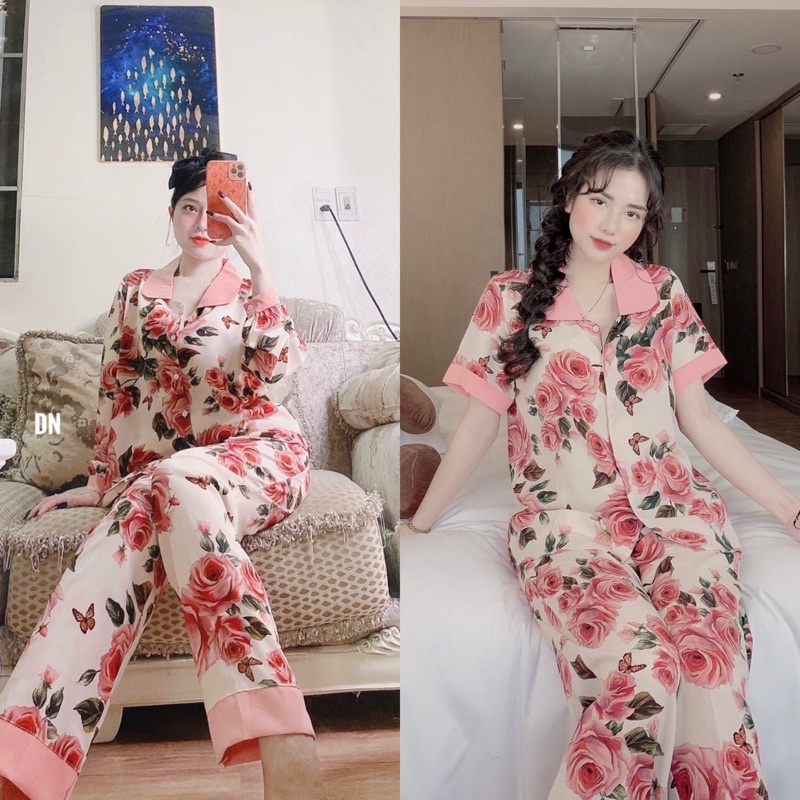 Bộ Ngủ Pijama Lụa Mango Cổ Sen-Hàng loại 1 (có ảnh+video)