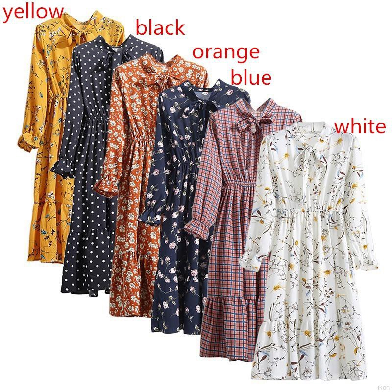 Đầm tay dài in nhiều kiểu họa tiết thời trang cho nữ