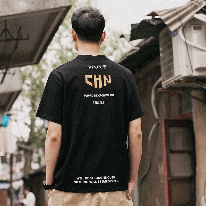 Áo Thun 100% Cotton Tay Ngắn Dáng Rộng In Họa Tiết Đơn Giản Thời Trang Mùa Hè Phong Cách Nhật Bản Cho Nam Giới