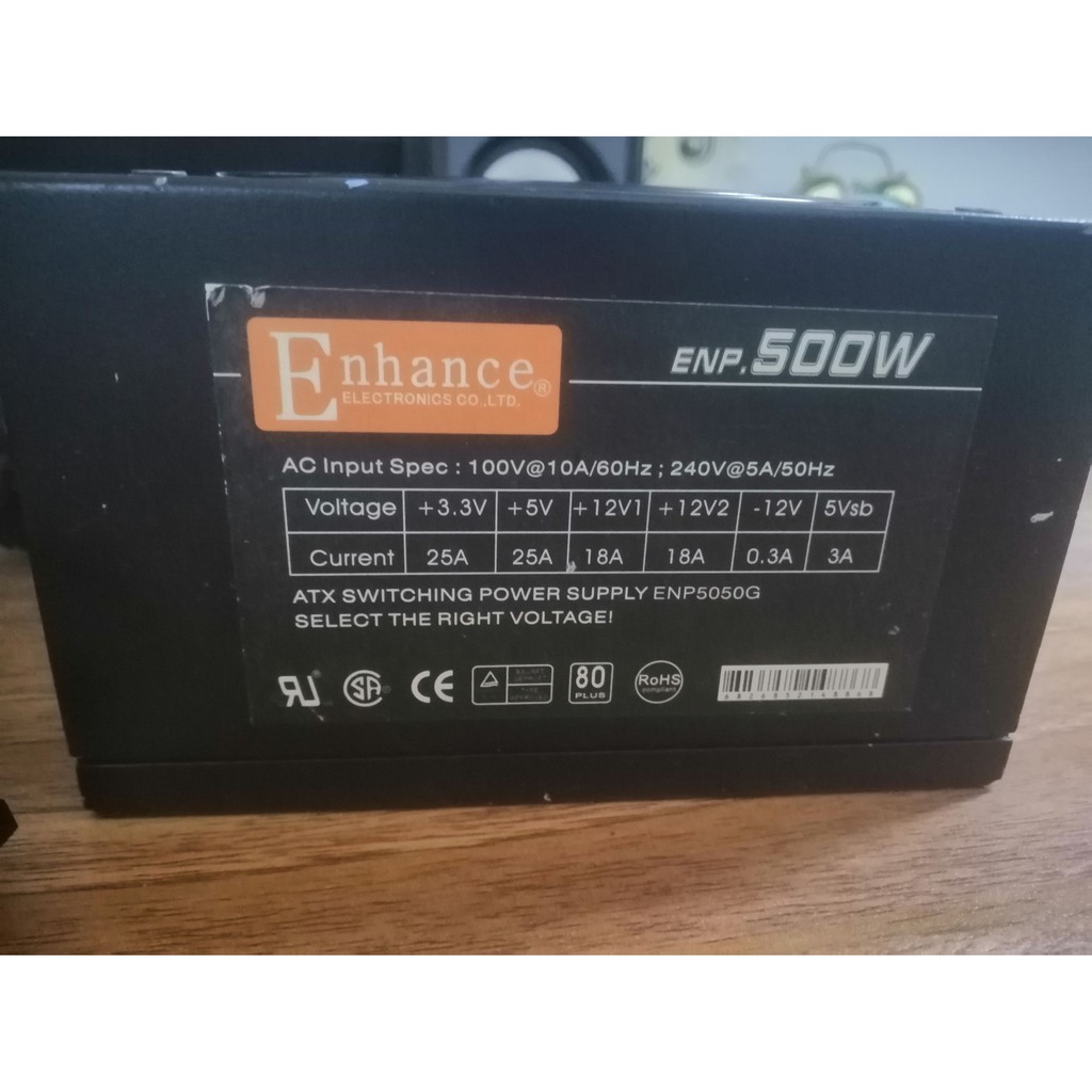 Nguồn máy tính Enhance ENP 500W cũ, có nguồn phụ 6 pin
