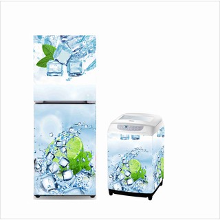Combo miếng dán tủ lạnh và miếng dán máy giặt mẫu chanh đá tươi mát