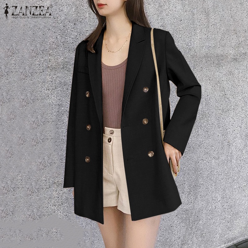 Áo khoác ZANZEA tay dài cổ lật màu trơn có nút cài phía trước thời trang đơn giản cho nữ | BigBuy360 - bigbuy360.vn