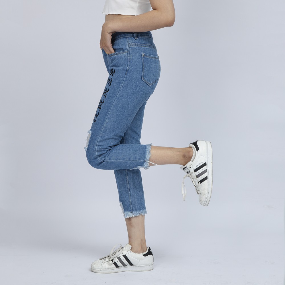 Quần Jean Nữ Begy Chữ Thái Chân Tua Màu Xanh Trung Bình Co Giãn Thời Trang Cao Cấp Giãn QR08. BOBA_SHOP1 | BigBuy360 - bigbuy360.vn