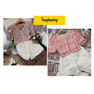 SET QUẦN SHORT TRẮNG + ÁO BỐ HỒNG CROPTOP [về mẫu đà]