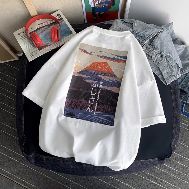 Áo thun tay lỡ nam nữ, áo phông unisex form rộng chất cotton mát mịn thấm hút mồ hôi in hình Núi.