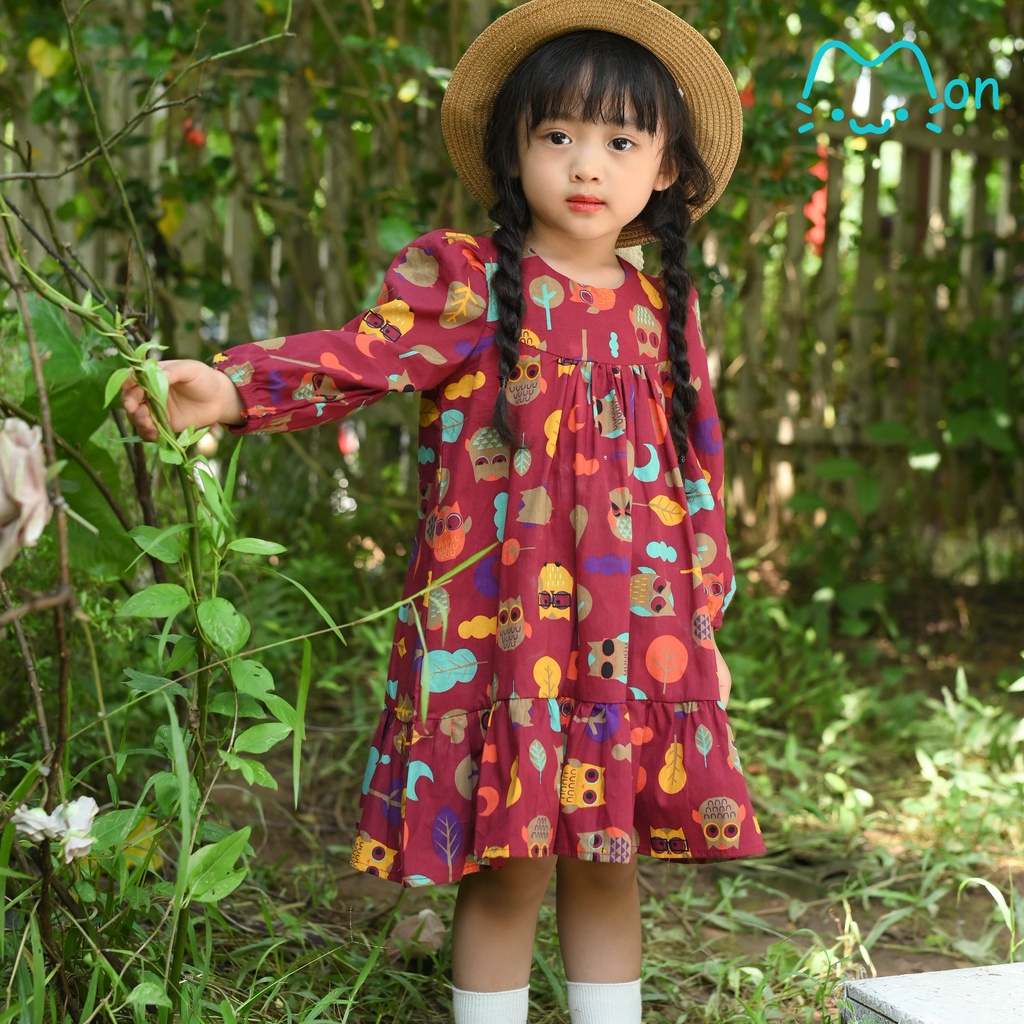 Đầm cho bé gái babydoll dài tay cotton 1-6 tuổi họa tiết dễ thương MonBabies VL10