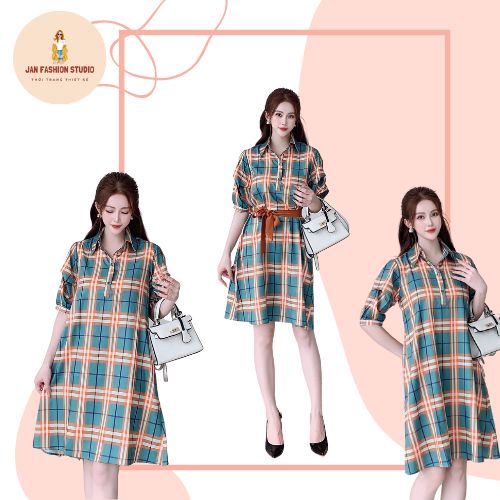 Đầm thiết kế kẻ xanh thắt nơ độc đáo, hiện đại siêu xinh, siêu tiểu thư