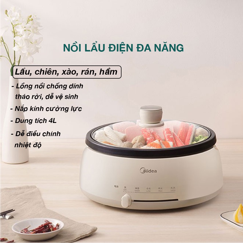 Nồi Lẩu Điện Đa Năng Cao Cấp 4L Media, Chảo Điện Nồi Nấu Đa Năng. BH 3T _ Kaminet